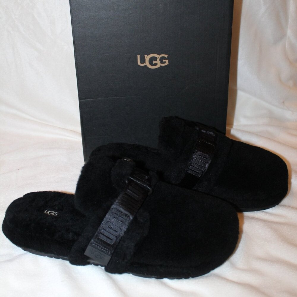 NIB UGG MEN'S FLUFF IT SHEARLING SLIP ON SLIPPERS BLACK‎